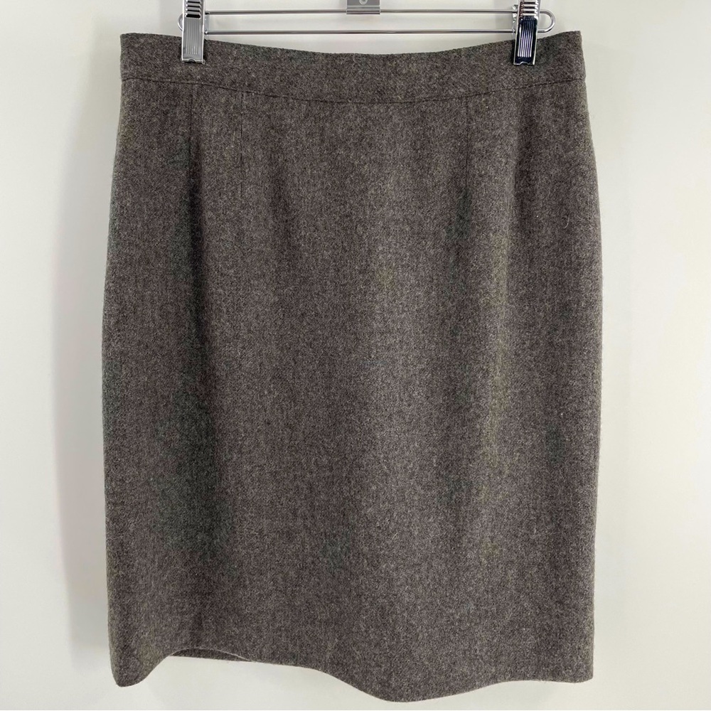 Vintage 100% Wool Grey Zip Button Lined Kick Pleat Pencil Skirt Office Classic